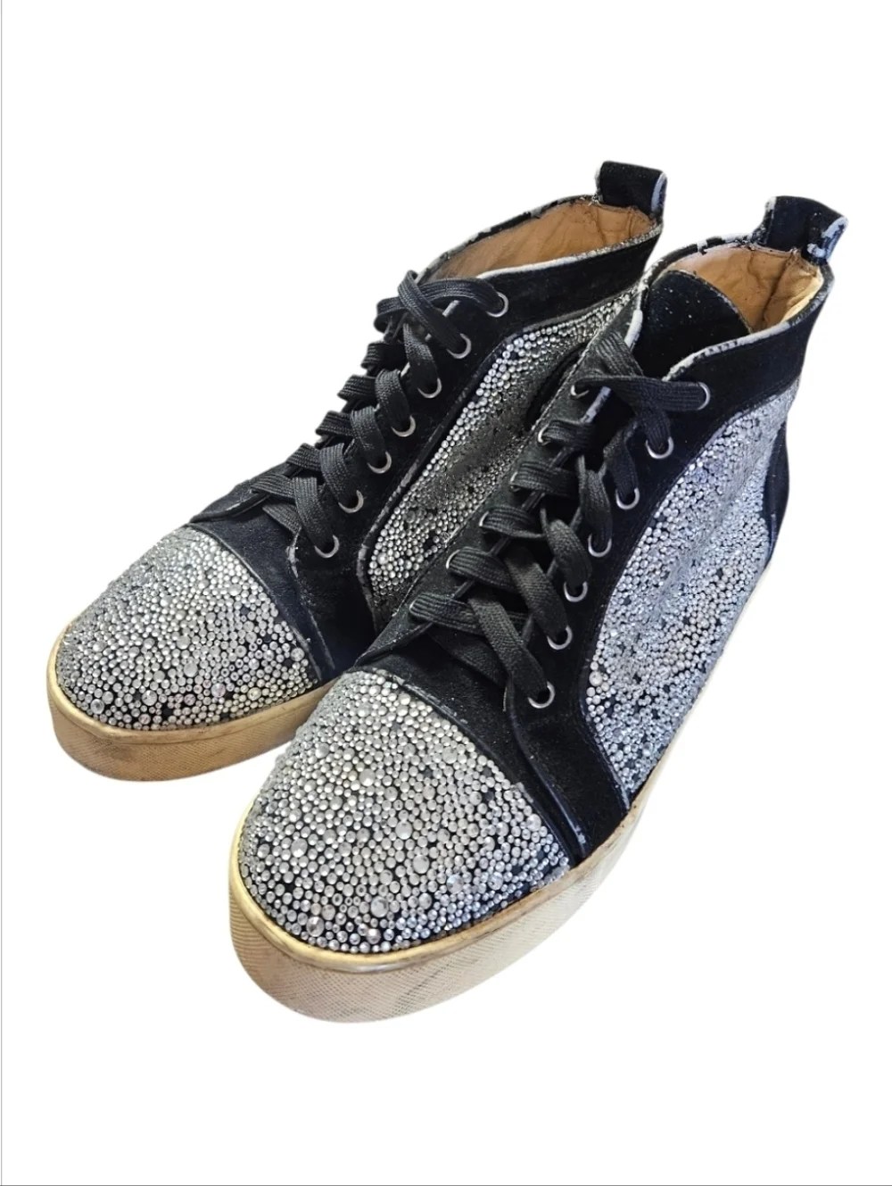 CHRISTIAN LOUBOUTIN | Crystal High-Top Sneakers in Silver and Black EU 44 AS-IS